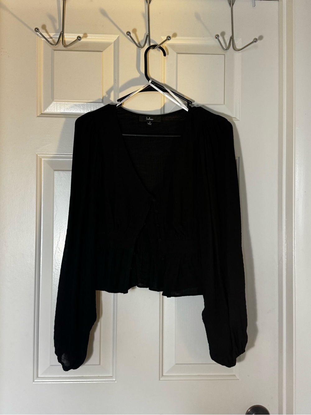 Lulu's Black V-Neck Button-Front Peplum Blouse